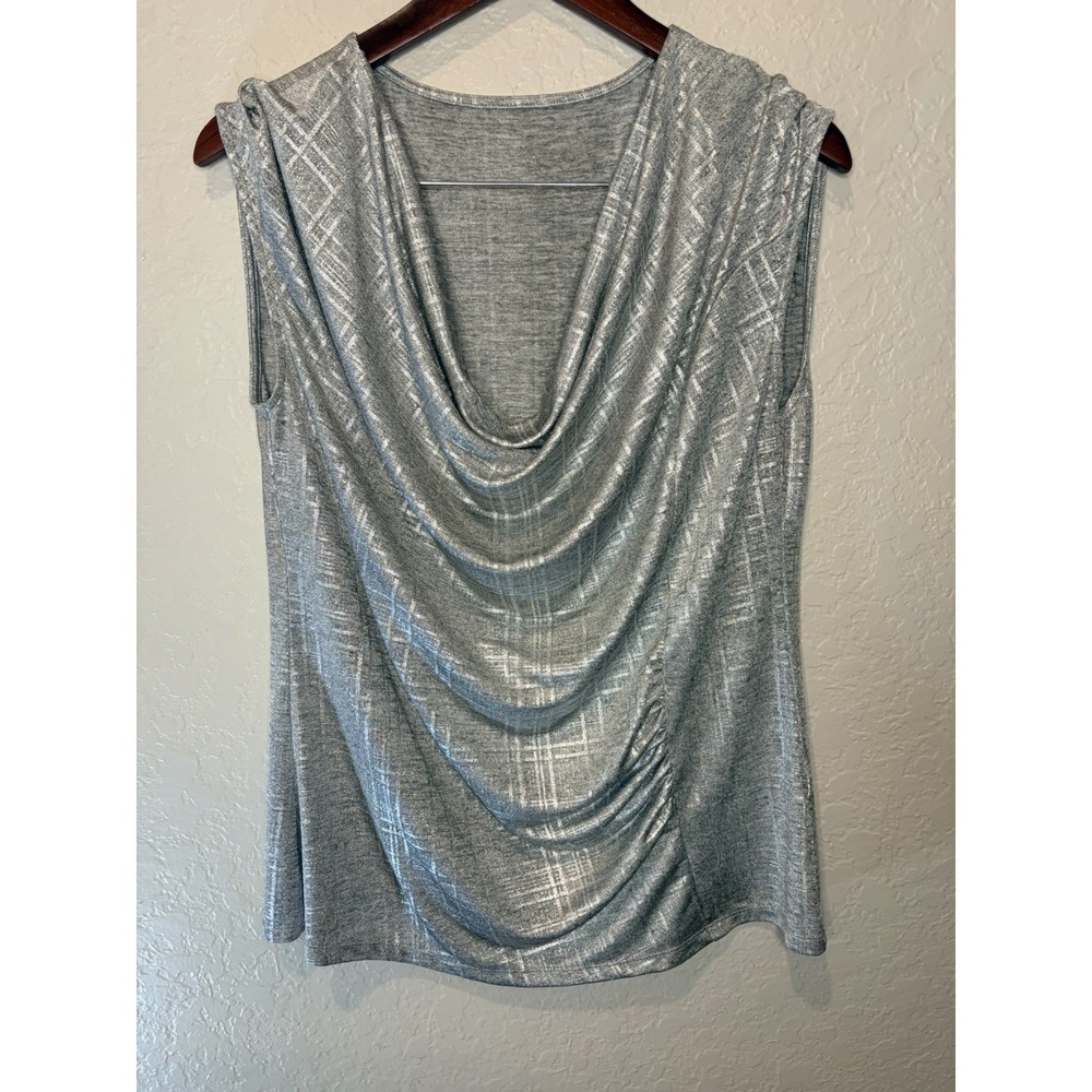 Calvin Klein Silver Glittery Sleeveless Blouse, PTP 16" (No Size Tag- Fits XS/S)